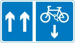 An image of a blue contra flow cycle sign