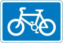 Blue sign for route recommended for pedal cycles on the main carriageway