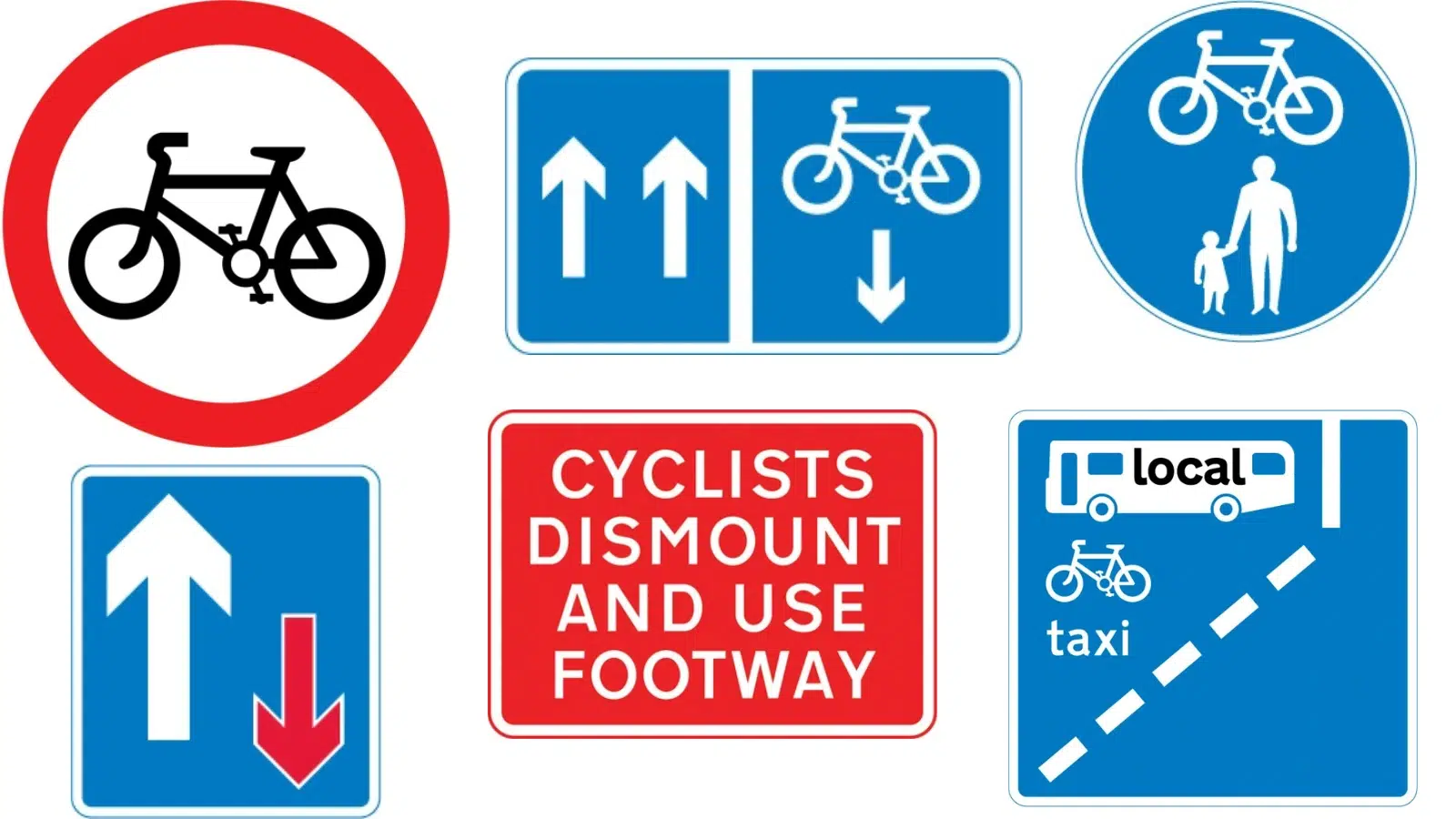A selection of UK cycle related road signs