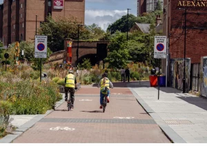 Fully segregated cycle lane with two cyclists on
